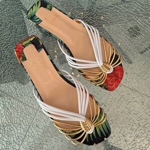Christian Louboutin Floral and Gold Slide Sandals